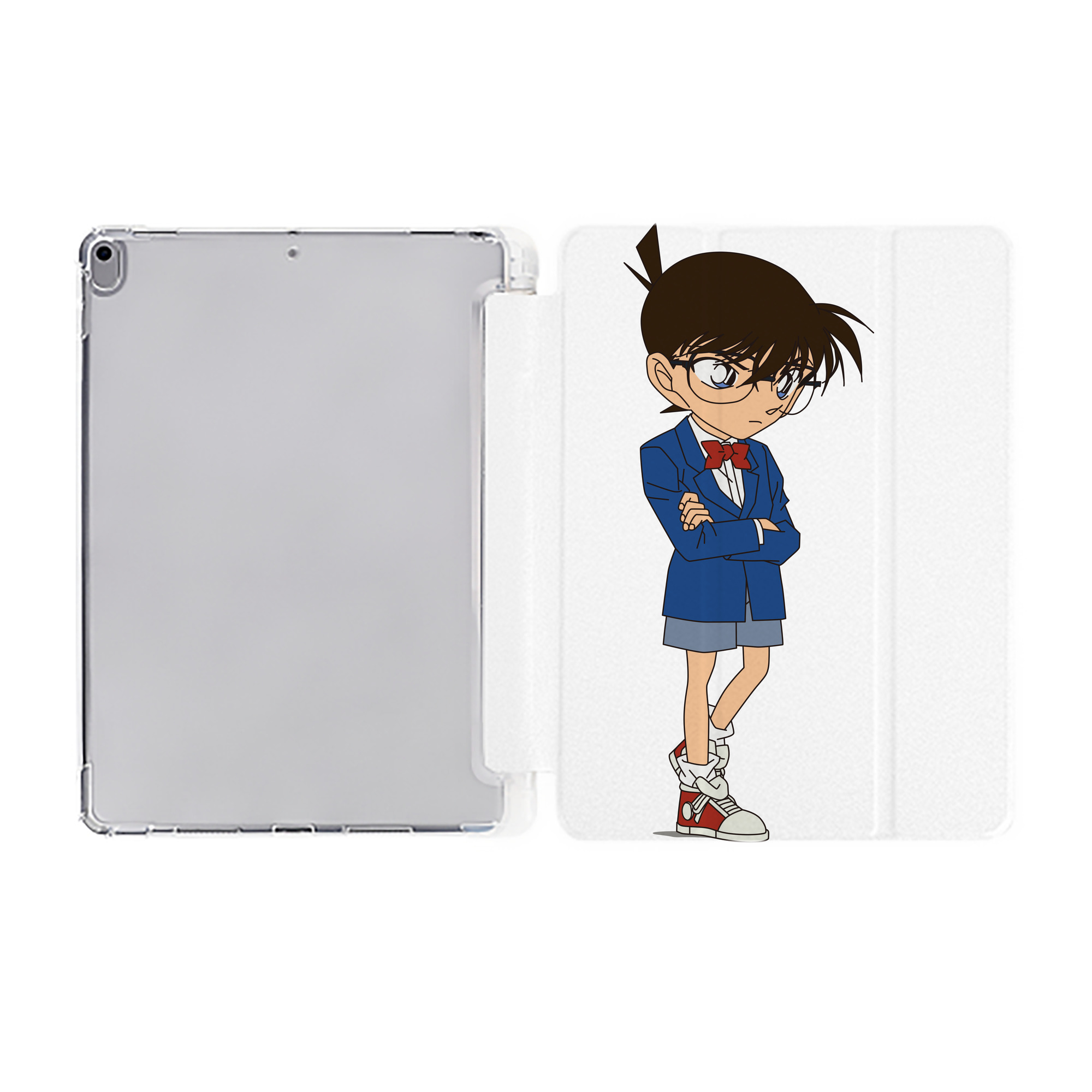 （画像用） 名探偵コナン 江戸川 コナン Detective Conan Conan Edogawa IPad ケース ペン収納付き 三つ折りスタンド PUレザー×シリコン 対応機種9.5/10.5/10.9インチ